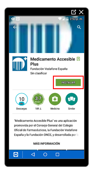Botón Instalar de Medicamento Accesible Plus